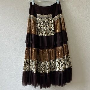 Lapis Tiered Patchwork Maxi Skirt XS EUC